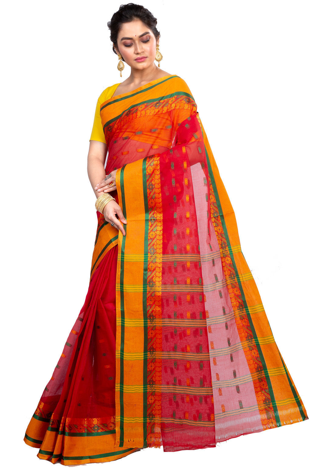 Red Pure Cotton ToraPar Tant Saree (879)